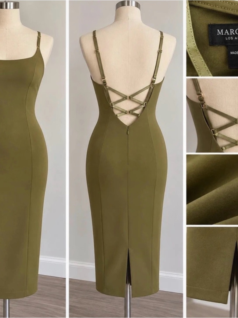 Marciano Olive Strappy-Back Midi Sheath Dress